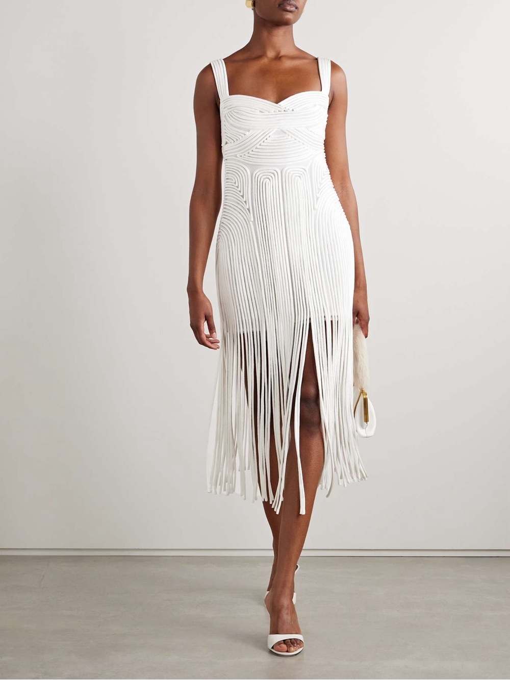 Simkhai Darby fringed appliquéd tulle midi dress
